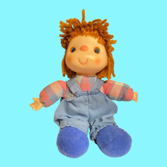 Vtg House of Lloyd Small Lollipop Doll Orange Yarn Hair Boy 8” Overalls Label - Picture 3 of 9